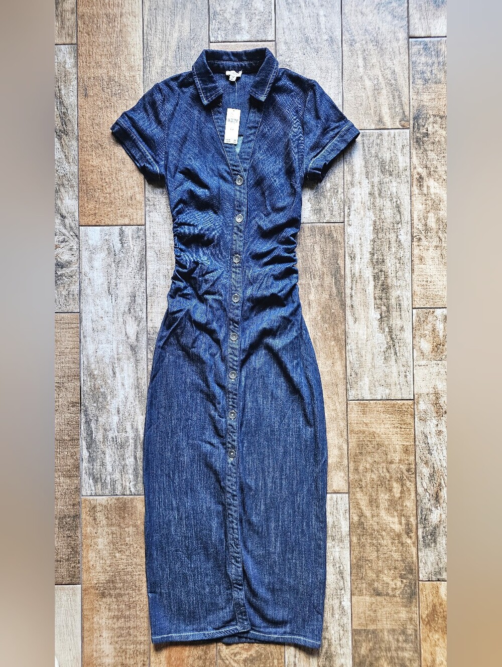 NWT Anthropologie Pilcro Greer Denim Midi Shirt Dress Dark Denim XXS